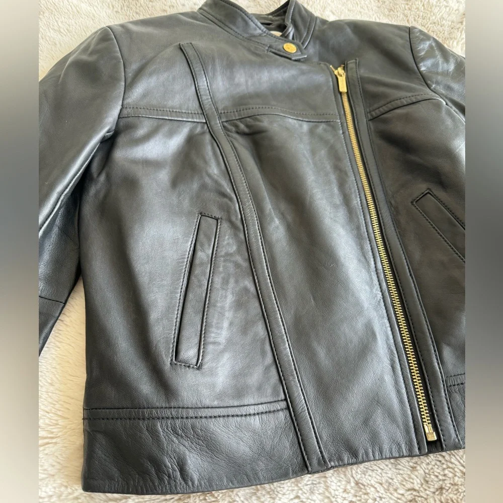 Michael Kors Genuine Leather Black Jacket XS - Picture 3 of 7